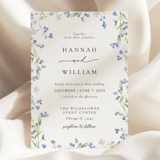 Convite para Casamento Floral Azul Elegante