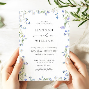 Convite para Casamento Floral Azul Elegante
