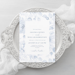 Convite para Casamento Floral Azul Elegante