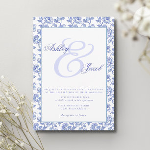Convite para Casamento Floral Azul Elegante