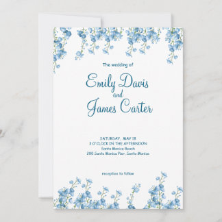 Convite para Casamento Floral Azul Elegante