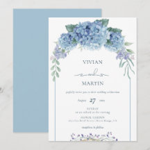 Convite para Casamento Floral Azul Elegante Dusty