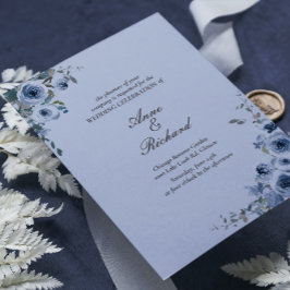 Convite para Casamento Floral Azul Elegante Dusty