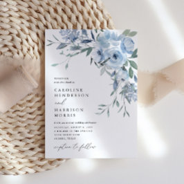 Convite para Casamento Floral Azul Elegante Dusty