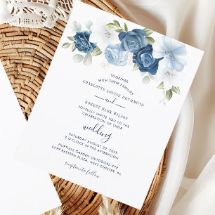 Convite para Casamento Floral Azul Elegante Dusty