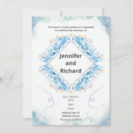 Convite para Casamento Floral Azul-Marinho Elegant