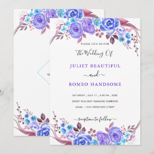 Convite Para Casamento Floral Azul Púrpura De Aqua
