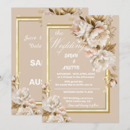 Convite para Casamento Floral Beige e Pink Waterco