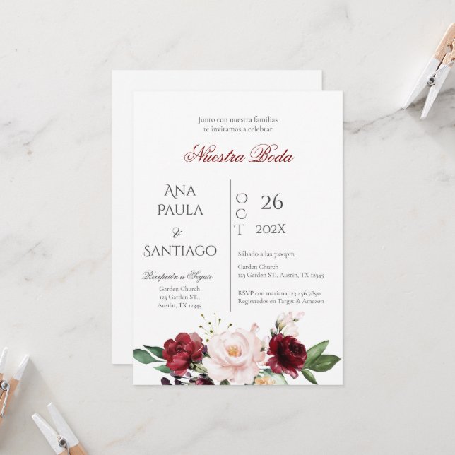 Convite para casamento Floral Boho (Frente/Verso In Situ)