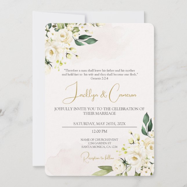 Convite para Casamento Floral Branco (Frente)