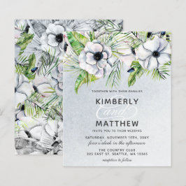 Convite para Casamento Floral Branco Azul-Russo de