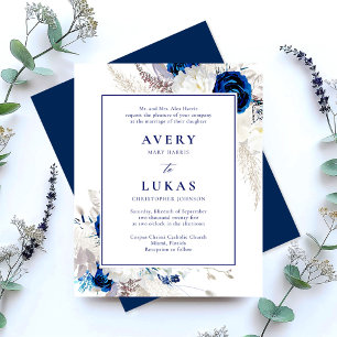 Convite para Casamento Floral Branco e Azul de Orç