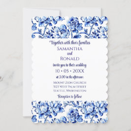 Convite para Casamento Floral Branco e Azul Elegan