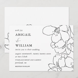 Convite para Casamento Floral Branco e Preto Moder