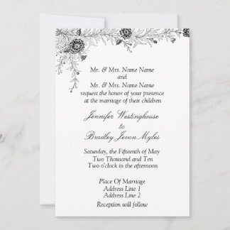 Convite para Casamento Floral Branco Negro