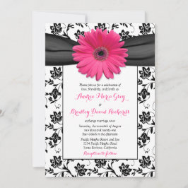 Convite para Casamento Floral Branco-Preto-Rosa-Ro