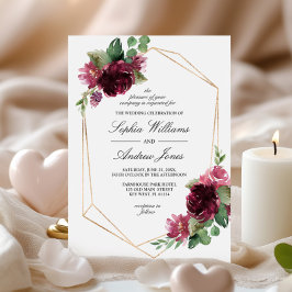 Convite para Casamento Floral Burgundy Rosa Bohemi