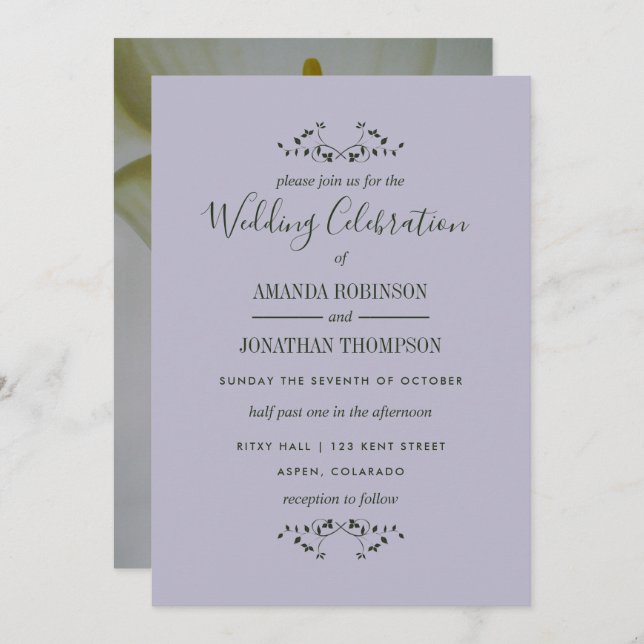 Convite Para Casamento Floral Calla Lily (Frente/Verso)