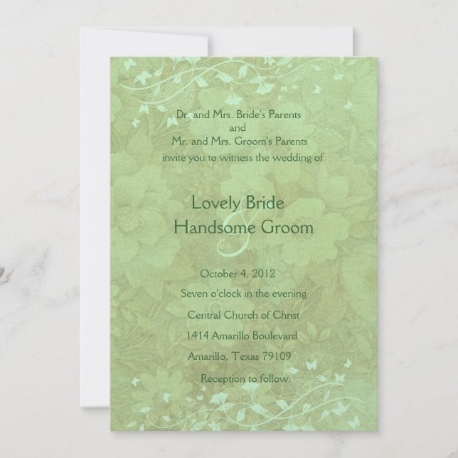 Convite Para Casamento Floral Celadon Vintage (Frente)