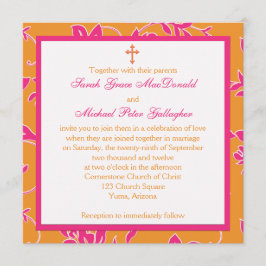 Convite para Casamento Floral Christian Pink Tange