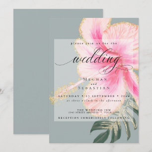 Convite para Casamento Floral Cor-de-Rosa Negrito
