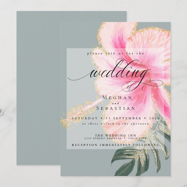 Convite para Casamento Floral Cor-de-Rosa Negrito (Frente/Verso)