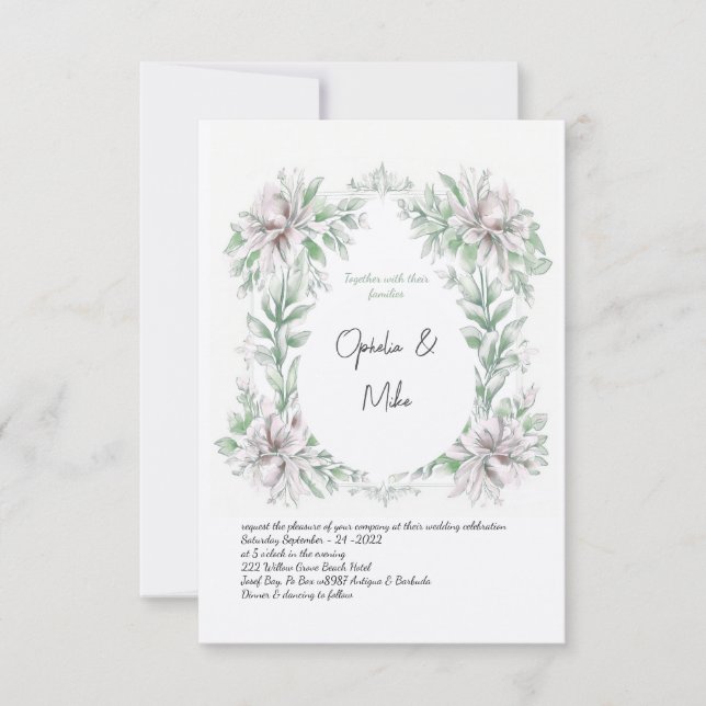 Convite para casamento Floral da Watercolor Sage (Frente)