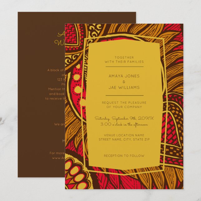 Convite para Casamento Floral de Ancara Vermelha A (Frente/Verso)
