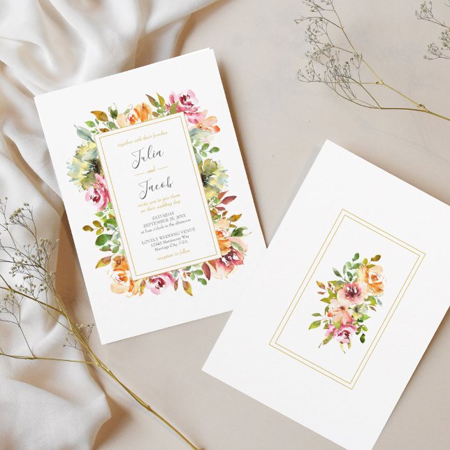 Convite Para Casamento Floral De Aquarela De Jardi (Summer Garden Watercolor Floral Wedding Invitation)