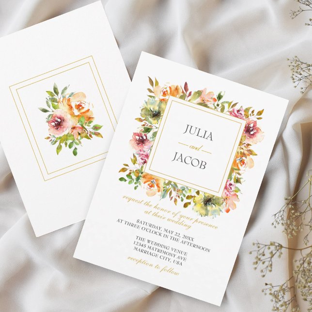 Convite Para Casamento Floral De Aquarela De Jardi (Summer Garden Watercolor Floral Wedding Invitation)