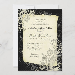 Convite para Casamento Floral de Black e Ivory