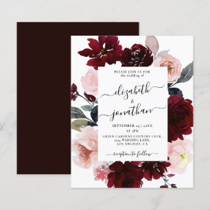 Convite para Casamento Floral de Blush Blush Burgu