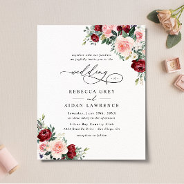 Convite para Casamento Floral de Blush Blush Burgu