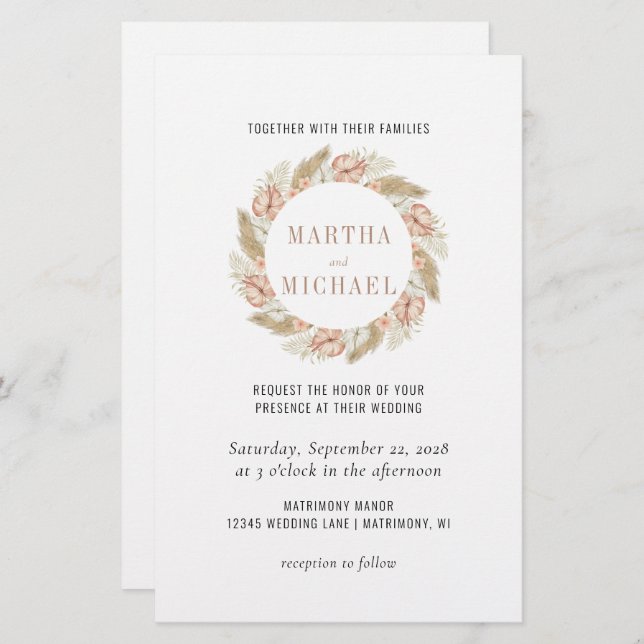 Convite para Casamento Floral de Boho Minimal (Frente/Verso)