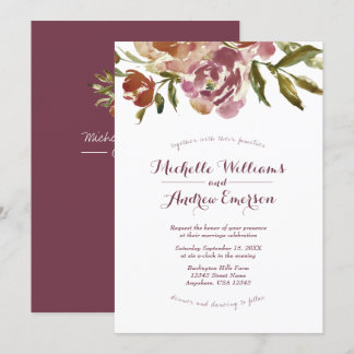 Convite Para Casamento Floral De Borgonha Marsala