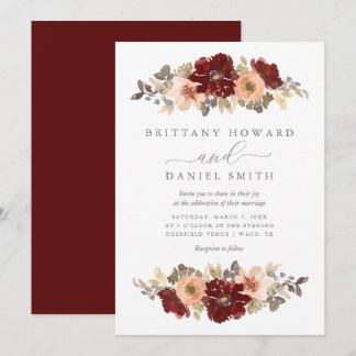 Convite para Casamento Floral de Burgundy e Peach