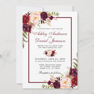Convite Para Casamento Floral De Burgundy Watercol