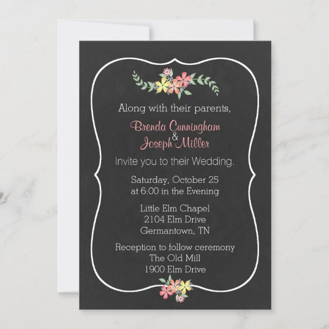 Convite para Casamento Floral de Chalkboard (Frente)