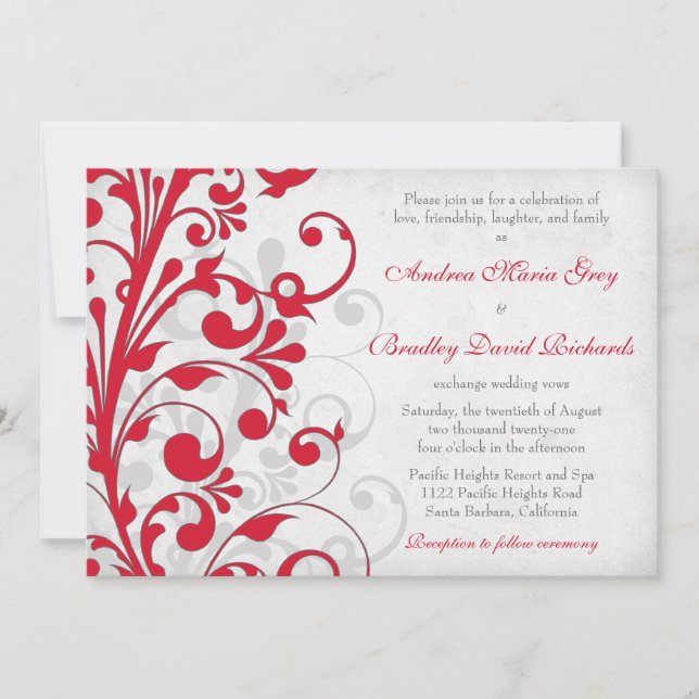 Convite para Casamento Floral de Cinzas de Prata V (Frente)
