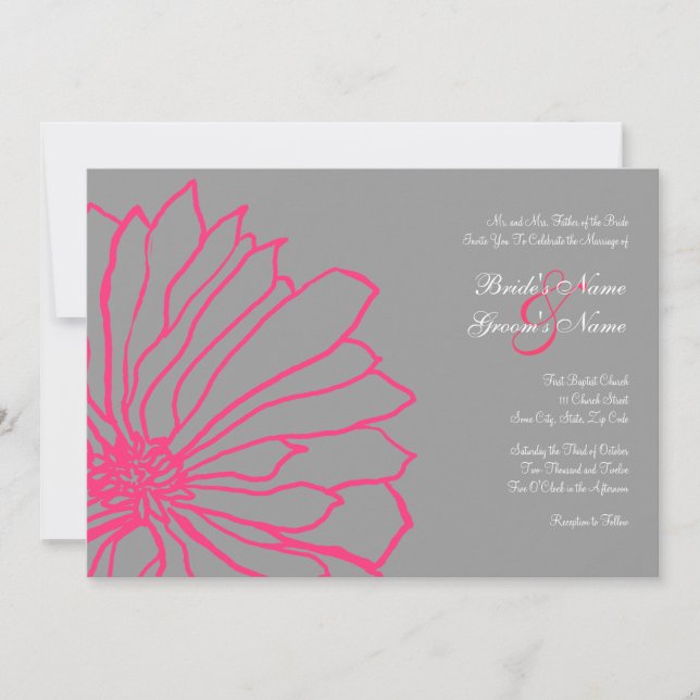 Convite para Casamento Floral de Cinzas e Rosa Que (Frente)