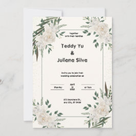 Convite para Casamento Floral de Cream Verde
