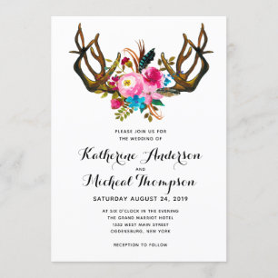 Convite para Casamento Floral de Deer Antler