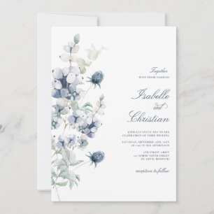 Convite para Casamento Floral de Dusty Blue