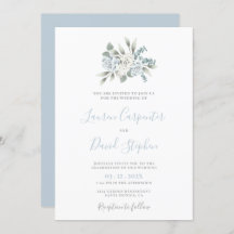 Convite para Casamento Floral de Dusty Blue