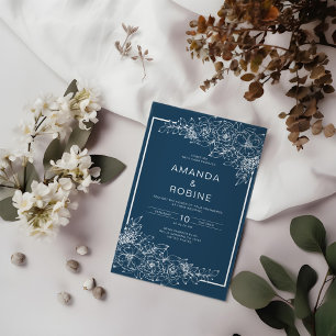 Convite para Casamento Floral de Dusty Blue