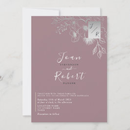Convite para Casamento Floral de Dusty Rosa Silver