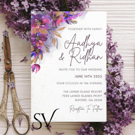 Convite Para Casamento Floral De EggPlant Purple