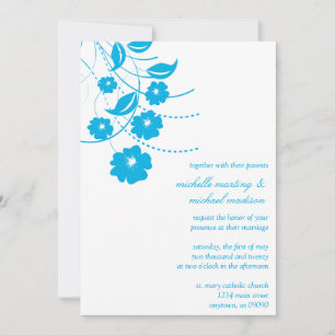 Convite para Casamento Floral de Farinhas (Azul /