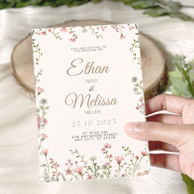 Convite para Casamento Floral de Flor Selvagem (Editable Wedding Invitation Template-Wildflower Design)