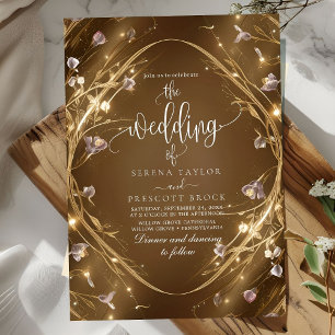 Convite para Casamento Floral de Glam Ouro Sparkly